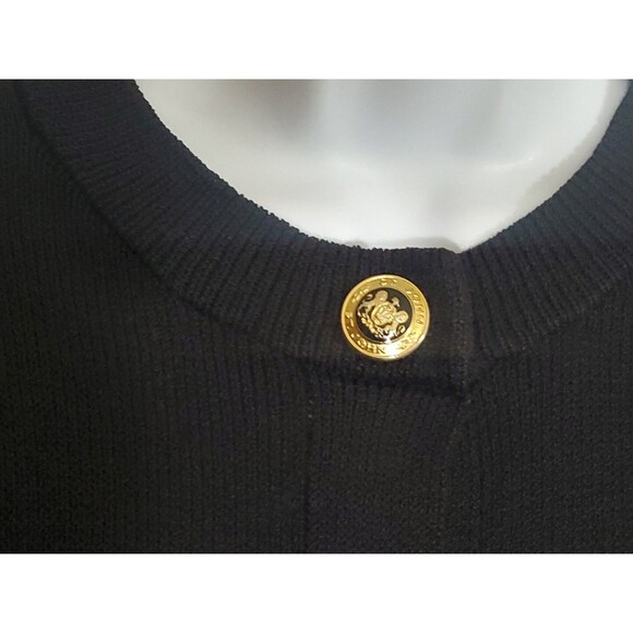 St. John Black Gold Button Down Cardigan Sweater Santana Knit Medium Classic - Picture 2 of 10